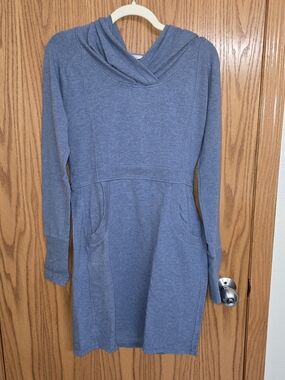Athleta Size Small Blissful Hoodie Long Sleeve Dress‎ In Heathered Blue
